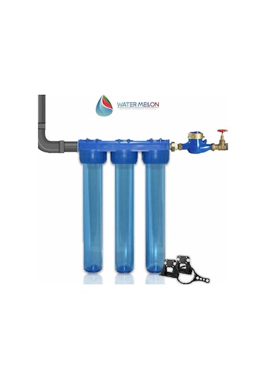 WaterMelon 20 Inç 3 Aşama Daire Bina Sayaç Girişi Su Arıtma Cihazı Yıkanabilir-1 Mikron-5Mikron