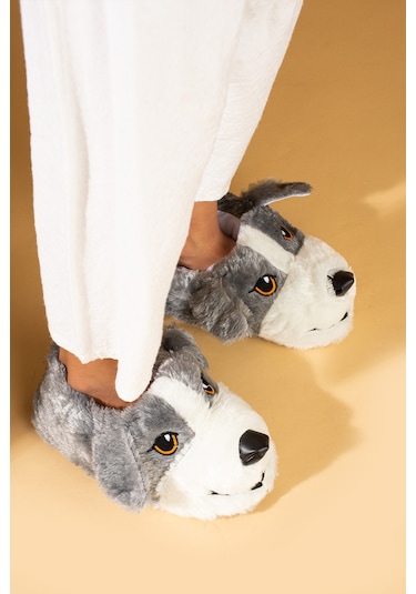 Pembe Potin Köpek Figürlü Sessiz Taban Peluş Kadın Panduf K120-25z 001