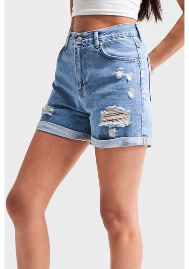 Itsbasic Yırtık Model Yüksek Bel Kot Rengi Jean Lazer İce