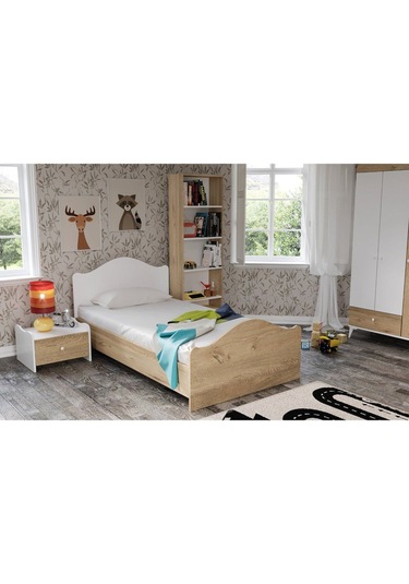 Baby Darling Zebra Karyola 90x200cm Tek Kişilik Meşe %100 Mdf 4 Bölge Destekli