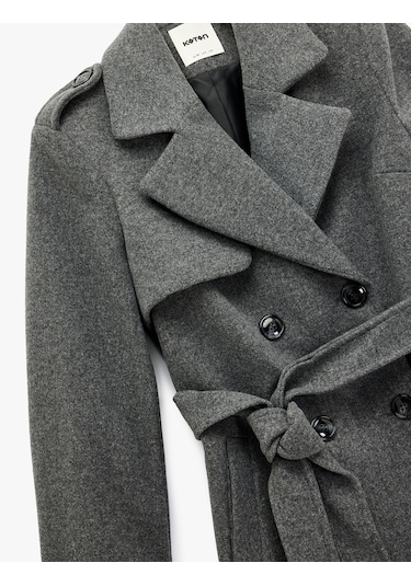Koton Cepli Uzun Kollu Kemerli Kruvaze Uzun Kaşe Kaban Antrasit 6wak00237ew Antrasit
