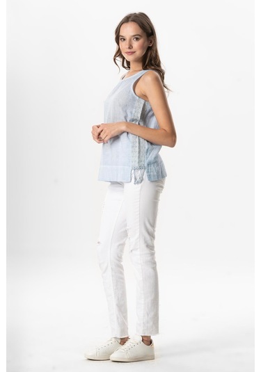 Kolsuz Poplin Zeyno Yazlık Bluz Buz Mavi Bmv Buz Mavi