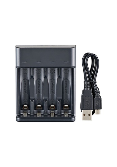 Yaozixa Siyah 4-hücreli Akıllı Şarj Cihazı, Aa/aaa Ni-mh Pil İçin, 500ma Hızlı Şarj, Tam Doldurma Işığı, Usb Plug&play