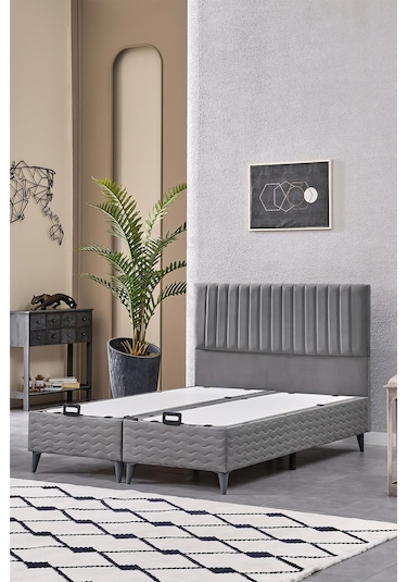 Evdemo Ezgi Çift Kişilik Baza Başlık Set Gri 150 200 150 x 200