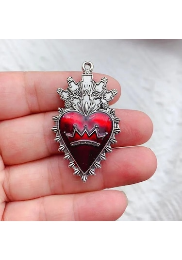 Prosperlink 10'lu Gümüş Kaplama Gotik Kolye Dıy Takı Seti - Kutsal Kalp Charmerkek Mavi