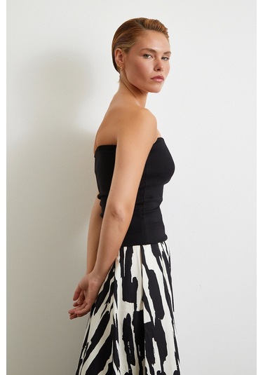 Straplez Top Siyah Siyah