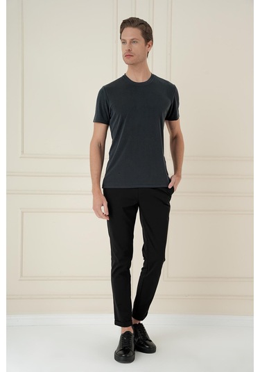 Comfort Fit Bisiklet Yaka Modal Kısa Kol Casual Siyah Tişört Ts 895 Siyah