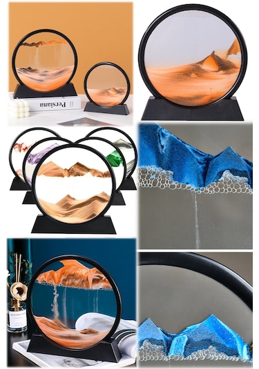 Orta Boy Akıllı Hediyelik Ev Ofis Kinetik Yuvarlak Kum Saati Hareketli Sanatsal Biblo Obje Çerçeve