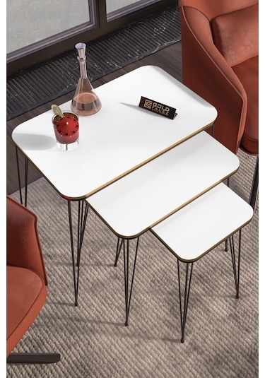 Zigon Sehpa Kr Çift Beyaz Tel Siyah Ayak Çok Renkli