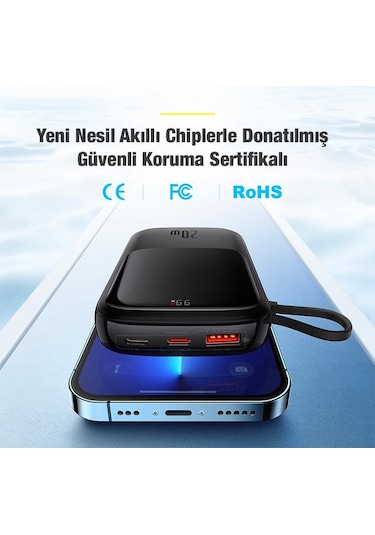 Baseus 20W 10000mAh İphone Lightning Şarj Kablolu Dijital Ekranlı Powerbank