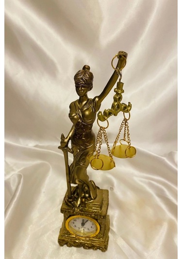 Avukat Adalet Kadın Heykeli Themis Terazi Dekoratif Hakim Savcı Saatli