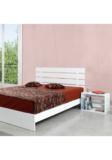 Pasifichome Huga Çift Kişilik Beyaz Ahşap Karyola Komodin Takım 180 Cm