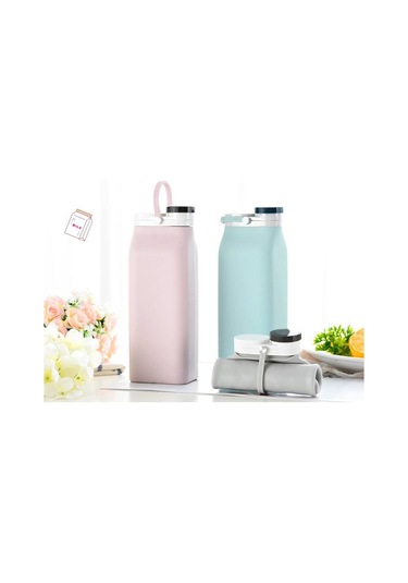 600ml Doğa Sporları Taşınabilir Silikon Katlanır Su Bardağı Minimalist Seyahat Büyük Kapasiteli Süt Şişesi Pembe Pembe