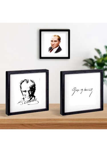 Mustafa Kemal Atatürk Tasarımlı Yapışkanlı Sök Tak Paspartulu Pola 3 'lü Çerçeve