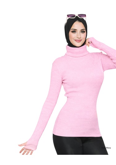 Trikonova Balıkçı Yaka Parmak Detaylı Pembe