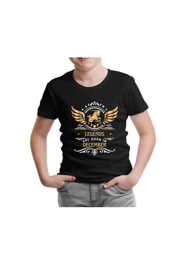 Legends Are Born İn December - Capricorn Oğlak Burcu Siyah Çocuk Tshirt 001