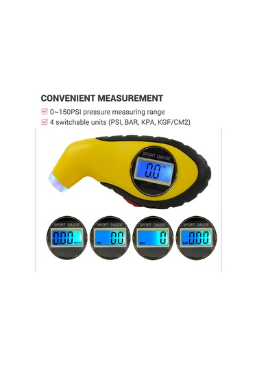Reedark Araç Lastik Basınç Ölçer, Lcd Ekranlı Dijital Baskı Monitörü, 4 Birim Seçimi Psı/bar/kpa/kgf , 0-150psı Aralığı, Abs Malzeme, Pil Dahil