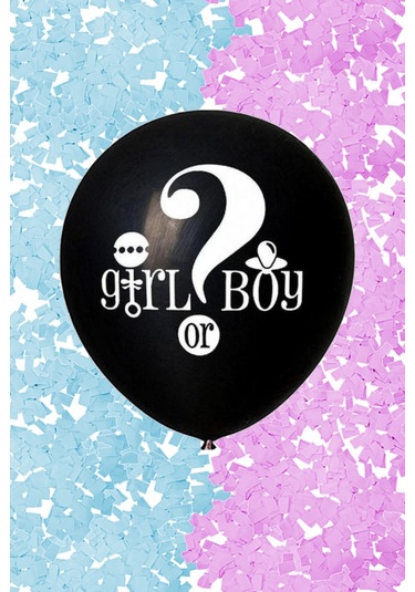 Büyük Girl Or Boy Siyah Cinsiyet Belirleme Partisi Balonu Konfeti