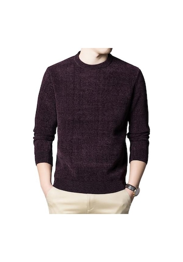 Şarap Kırmızısı Boyun Uzun Kollu Kış Sonbahar İlkbahar Kalın Örme Tişörtü Rahat Kazak Erkekler Bordo