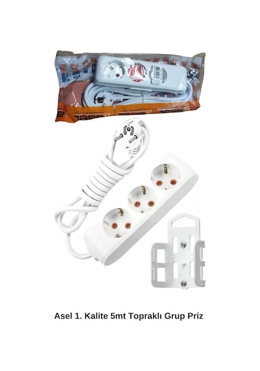 5 Metre Askı Aparatlı Topraklı 3lü Grup Priz -ast305 3