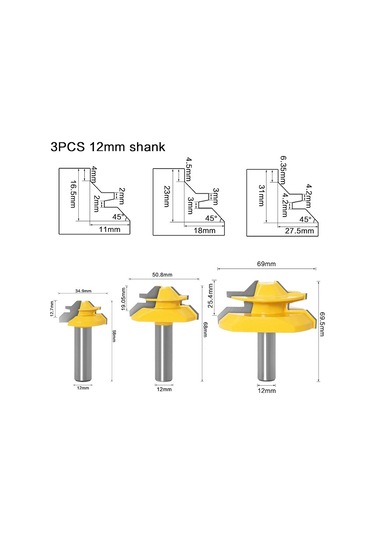 Sones Ahşap İşleme Gravür Makinesi Freze Kesici 45 Derece Derz Bıçağı, Model: 12mm Saplı 3 Adet/takım