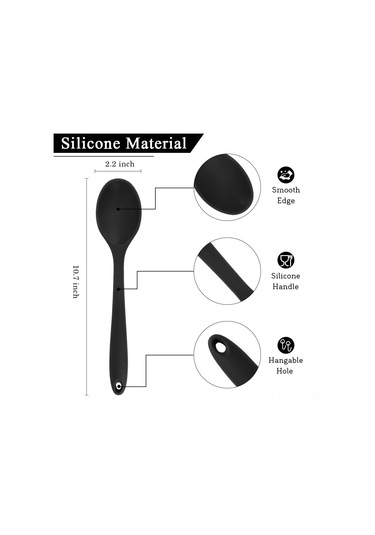 Yuntech01 Siyah Isı Dayanıklı Silikon Karıştırma Kaşığı Seti - 4 Adet Çamaşırlı Mutfak Gereci, Pişirme Ve Servis İçin Uygun Siyah