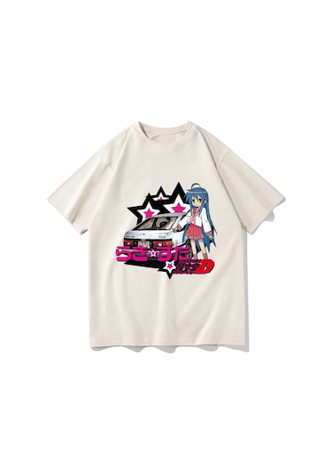 Ssentıal Anime Şanslı Yıldız Konata Karikatür T-shirt - Unisex Pamuk Manga Baskılıgrierkek Gri