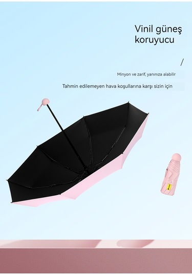 Mengtuo Bayan 8 Kemik Mini Yağmur Ve İki Kullanım Vinil Cep Kapsül Şemsiye Pembe Pembe