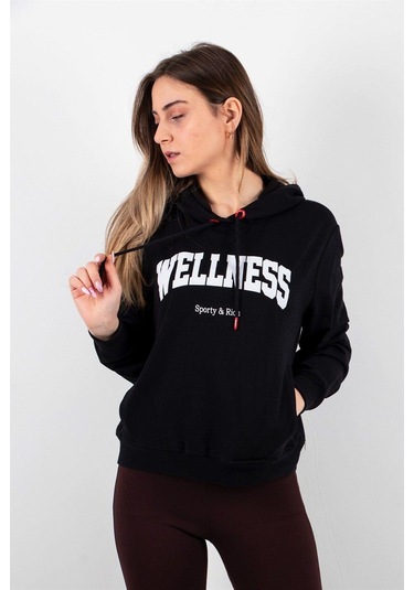 Kadın 2 Iplik Kapüşonlu Sweatshirt Siyah