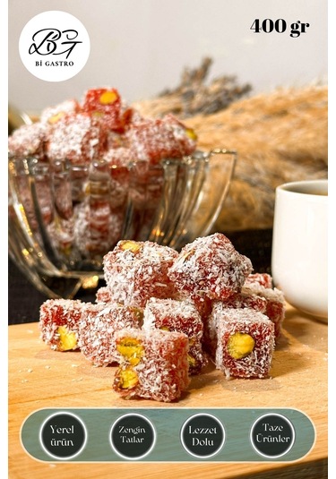 Narlı Fıstıklı Çifte Kavrulmuş Kuş Lokumu - Türk Lokumu - 400 Gr