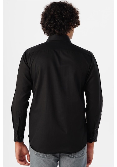 SÜVARİ Siyah Regular Armürlü Klasik Yaka Gömlek Siyah