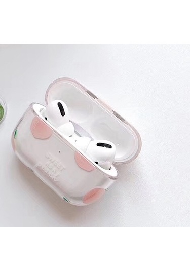 Airpods Uyumlu Pro Şeftali Desenli Su Sticker Stili Bluetooth Kulaklık Koruyucu Kılıf Pembe