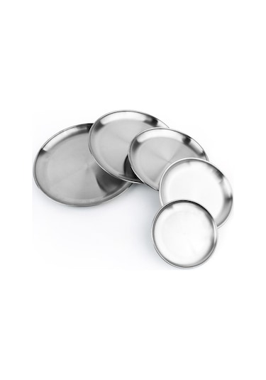 Homyl Paslanmaz Çelik Yuvarlak Tabak Bulaşık Kamp Piknik 20-santimetre Gümüş