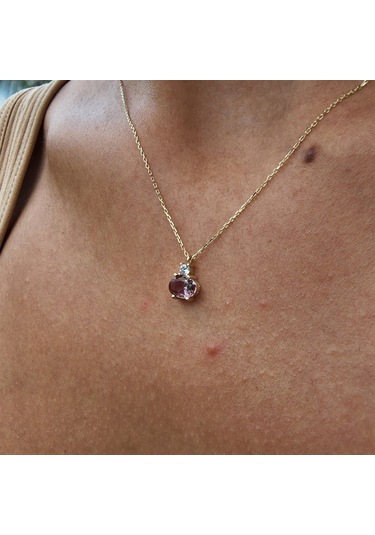 1.15ct Sultanayt 0,20ct Pırlanta Signty Sade Modern Tasarım Minimal Doğal Taşlı 14 Ayar Altın Kolye