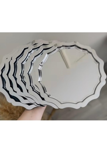 Paslanmaz Çelik Yuvarlak Dalgalı 6 Adet Sunum Tepsisi Gümüş