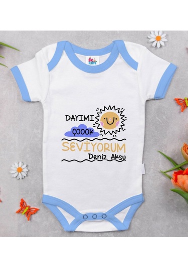 Bitmeyenkartus Bk Kids Kişiye Özel Mavi Bebek Body Zıbın - Model 93 Çok Renkli