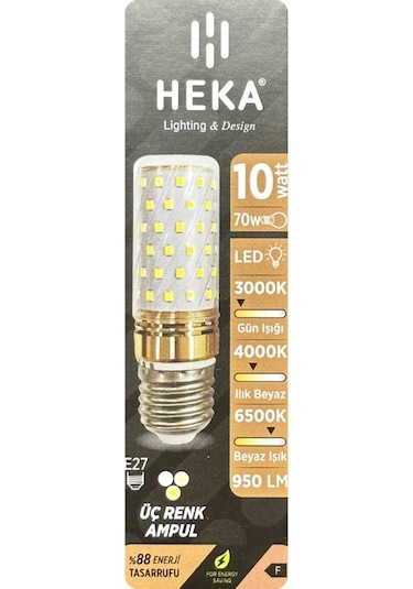 10 Adet Heka 10w 70w Sarı-günışığı-beyaz E27 Duylu Üç Renkli Led Mısır Ampul