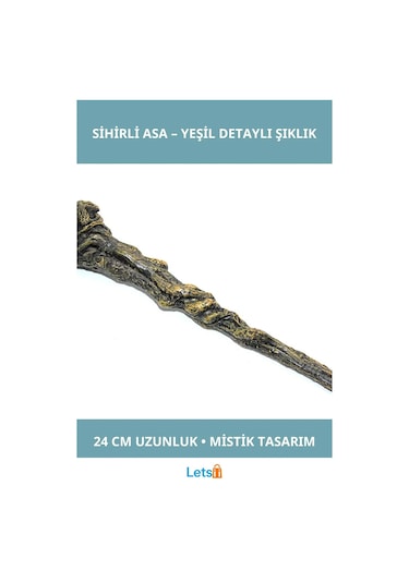 Polyester Sihirli Asa Model 1 24 Cm Yeşil Detaylı Büyüleyici Aksesuar 1 Adet