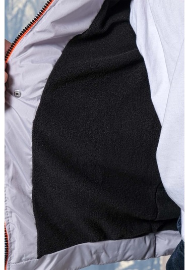 Kapüşonlu İçi Polar Astarlı Erkek Çocuk Şişme Mont Gri