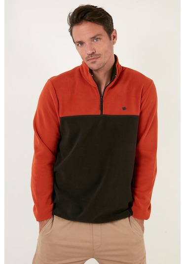 Buratti Regular Fit Anti-Pilling Tüylenme Yapmayan Dik Yaka Şardonlu 2'Li Paket Erkek Polar 5906016S2 Oranj-Bordo