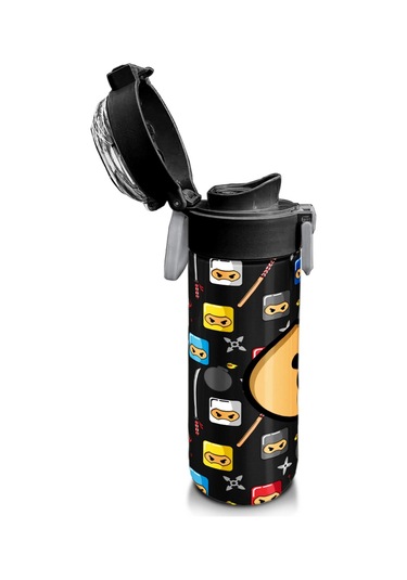 Coral High Kids Siyah Ninja Desenli Pipetli Ve Direkt İçim Çelik Termos 500 Ml 31919 Siyah - Beyaz