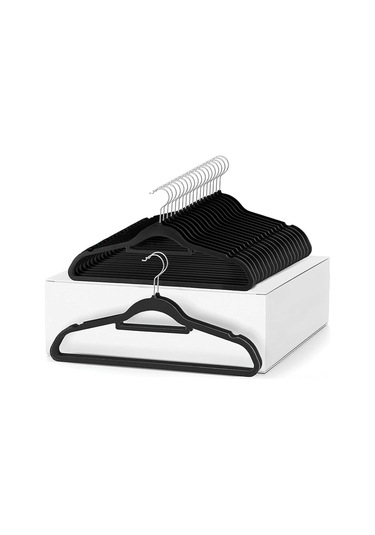 Aubyhe 10 Adet Siyah Kadife Anti Kayma Askı - 45 Cm - Ev Ve Mağaza İçin Düzgün Sıralama - Yırtılma Olmayan Tasarım Siyah