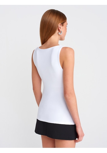 Dilvin 20977 Kalın Askılı Poliamid Atlet-beyaz Beyaz
