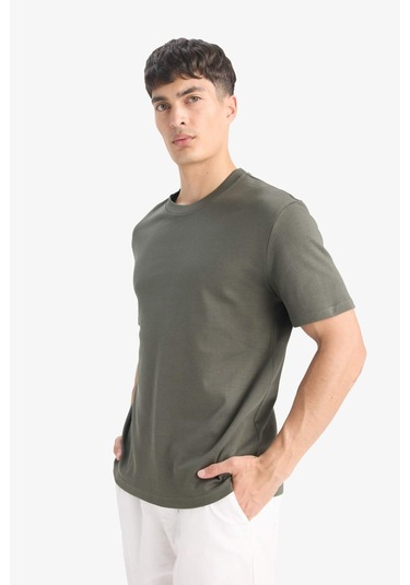 Defacto Regular Fit Bisiklet Yaka Kısa Kollu Tişört E7961ax25aukh444 Haki