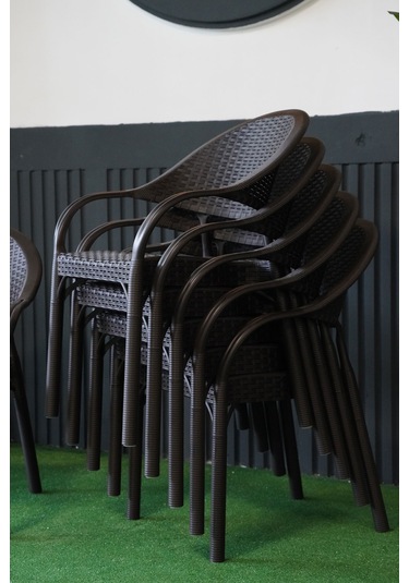 Alezy Bambu Rattan Kollu Koltuk 6 Adet Kahverengi