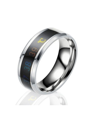 Smart Temperature Ring Stainless Steel Personalized Temperature Display Couple Ring, Size: 9 White Çok Renkli