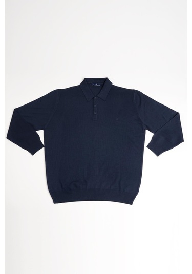 Woolen World Polo Yaka Battal Büyük Boy Yünlü Triko Kazak Lacivert