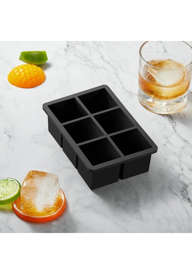 Honmex 3'lü Büyük Silikon Kare Buz Kalıbı Seti - Kokteyller İçin Dayanıklı Pratik Buzluk Siyah