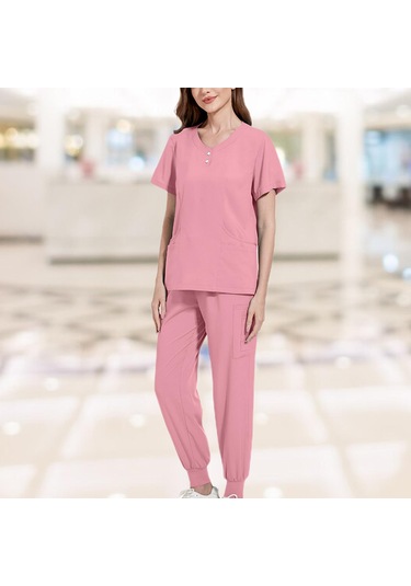 Dolıty Kadın Fırçalama Üniforma Seti Hemşire İş S-pembe