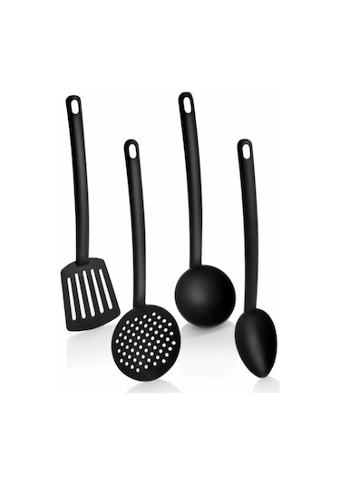 4'lü Set Lüx Yanmaz Yapışmaz Teflon Kaplama Servis Seti Kepçe Kevgir Spatula Kaşık Servis Takımı